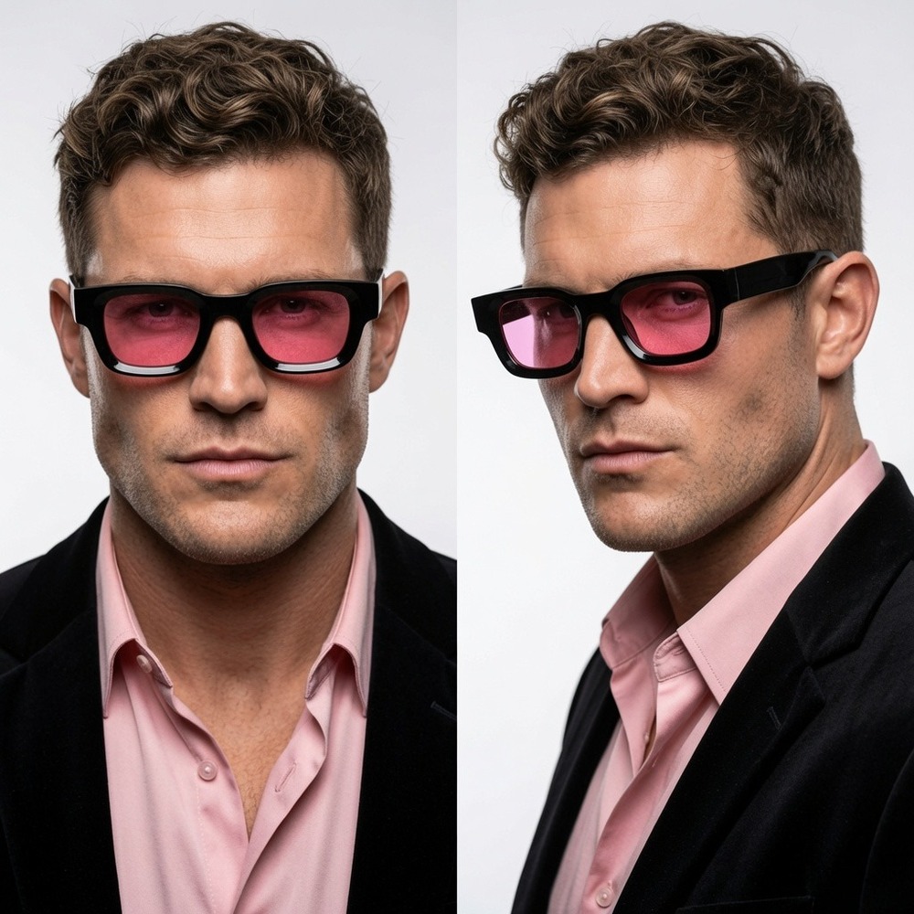 Men Square Sunglasses Pink Lens Retro Fashion Sunglasses Small‎ Shades Elegant